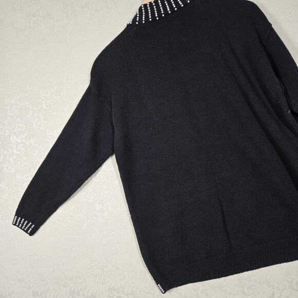 VTG Margules Sweater sz M Black Heavily Beaded Pearl Front Mock Neck Grandmacore - Picture 11 of 16